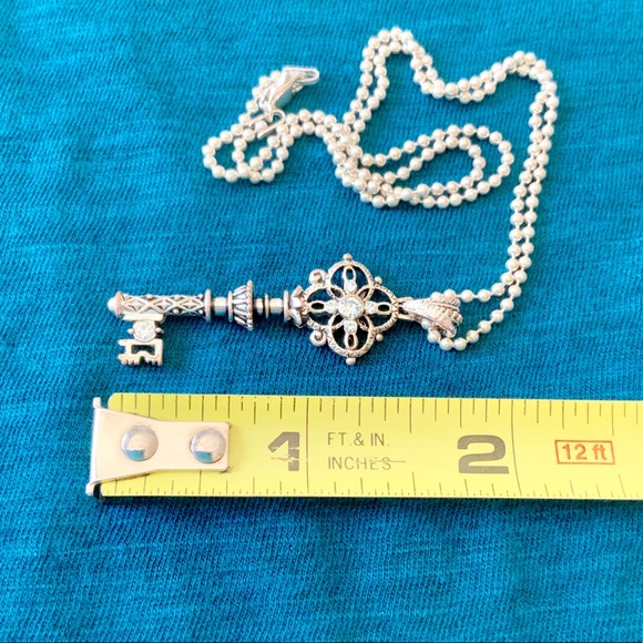 Silvertone Key Pendant on Sterling Chain - Picture 5 of 6